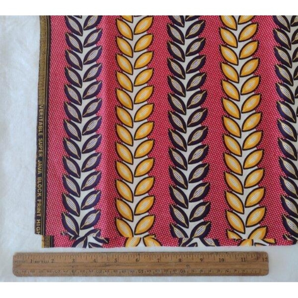 Vintage Veritable Super Java Block Print Fabric Red Yellow Retro African Cotton - Picture 4 of 4